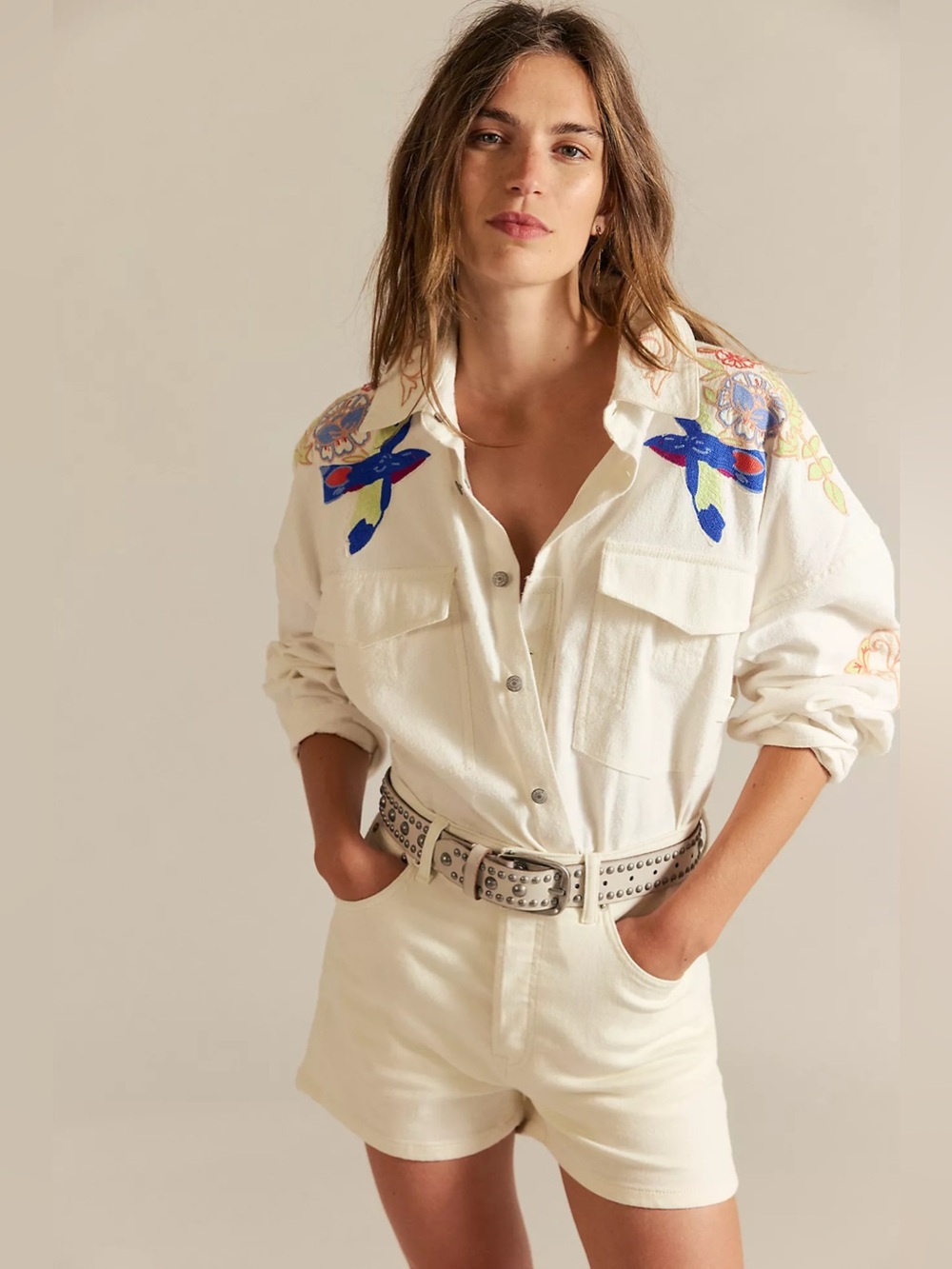 We The Free Take Flight Embroidered Cotton Shirt Size L